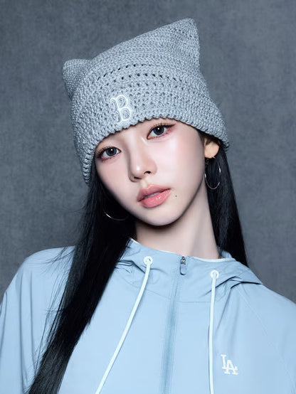 [Aespa Karina Pick] 26SS MLB Summer Crochet Meow Beanie Boston Red Sox