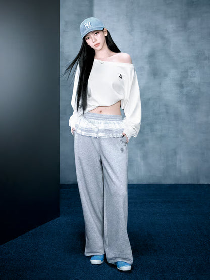 [Aespa Karina Pick] 26SS MLB omen's Basic Lace Ruffle Semi-Wide Pants New York Mets