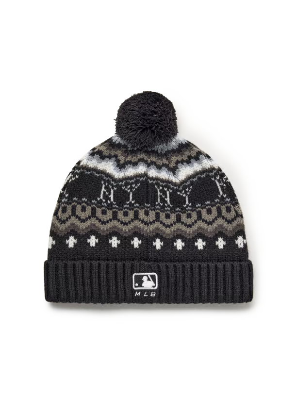 [TWS Ji-Hoon Worn] MLB Vintage Pattern Pom Pom Beanie New York Yankees