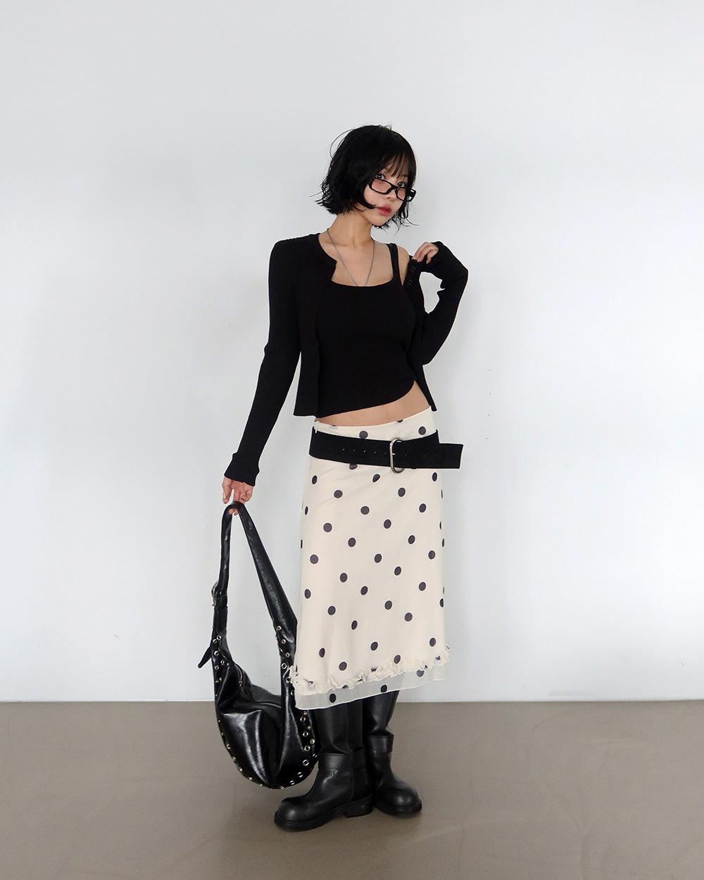 Delight J - Dot Frill Midi Skirt (IVORY)
