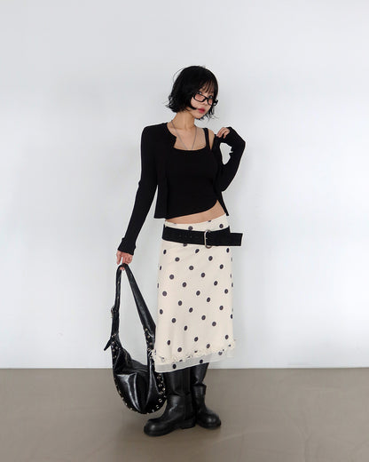 Delight J - Dot Frill Midi Skirt (IVORY)