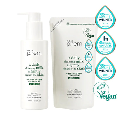 [Park Jihoon Pick] Make Prem Safe Me Relief Moisture Cleansing Milk 200ml with Gift (+100ml Refill)