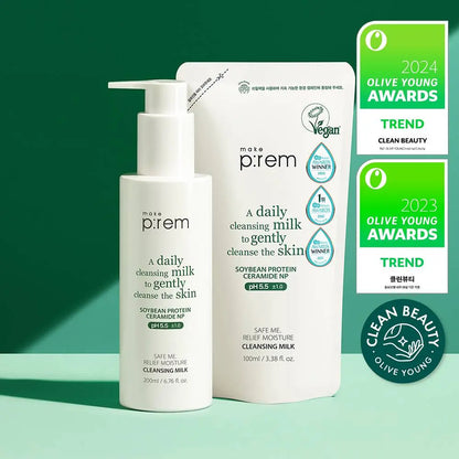 [Park Jihoon Pick] Make Prem Safe Me Relief Moisture Cleansing Milk 200ml with Gift (+100ml Refill)