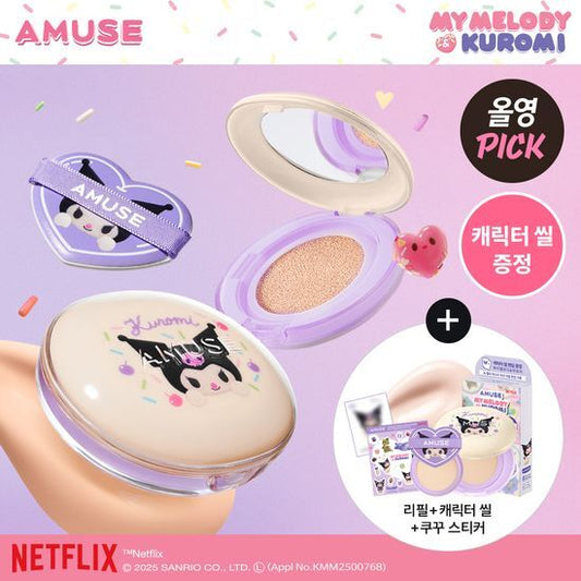 [My Melody & Kuromi Limited Edition] Amuse Dew Jelly Master Cushion (+Kuromi Refill + Character Seal + Kuku Sticker)