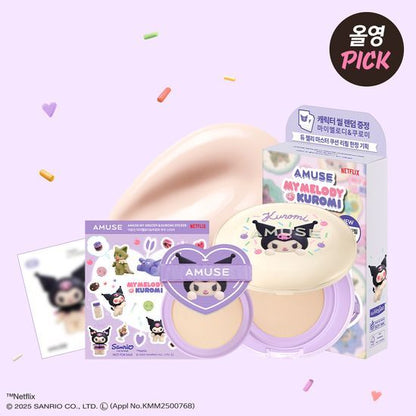 [My Melody & Kuromi Limited Edition] Amuse Dew Jelly Master Cushion (+Kuromi Refill + Character Seal + Kuku Sticker)