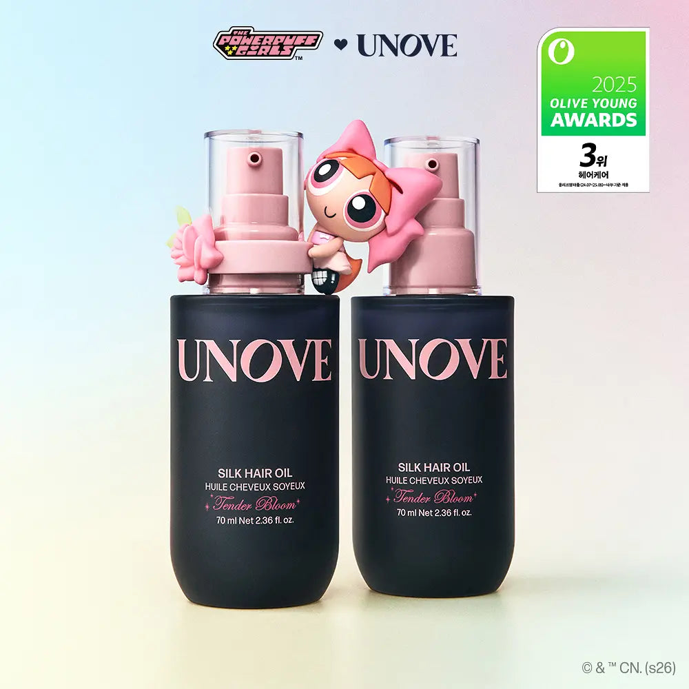 [Powerpuff Girls X UNOVE] Silk Hair Oil Essence 70ml Double Set with Gift (+Cap Ring)