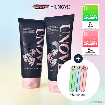 [Powerpuff Girls X UNOVE] Deep Damage Repair Hair Mask Tender Bloom 320ml Double Set with Gift (+ Squeezer)