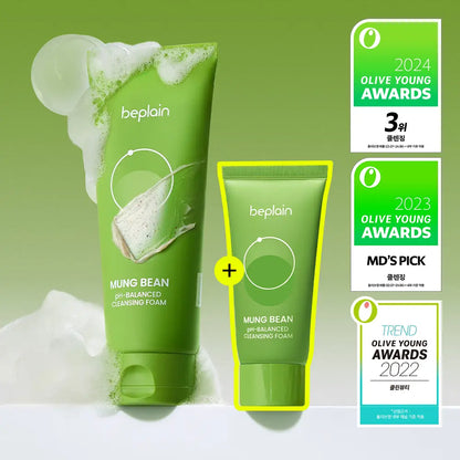BEPLAIN Mung Bean Mildly Acidic Cleansing Foam Set 160ml with Gift (+40ml)