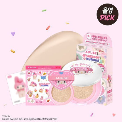 [My Melody & Kuromi Limited Edition] Amuse Ceramic Skin Perfector Cushion (+My Melody Refill + Character Seal + Kuku Sticker)