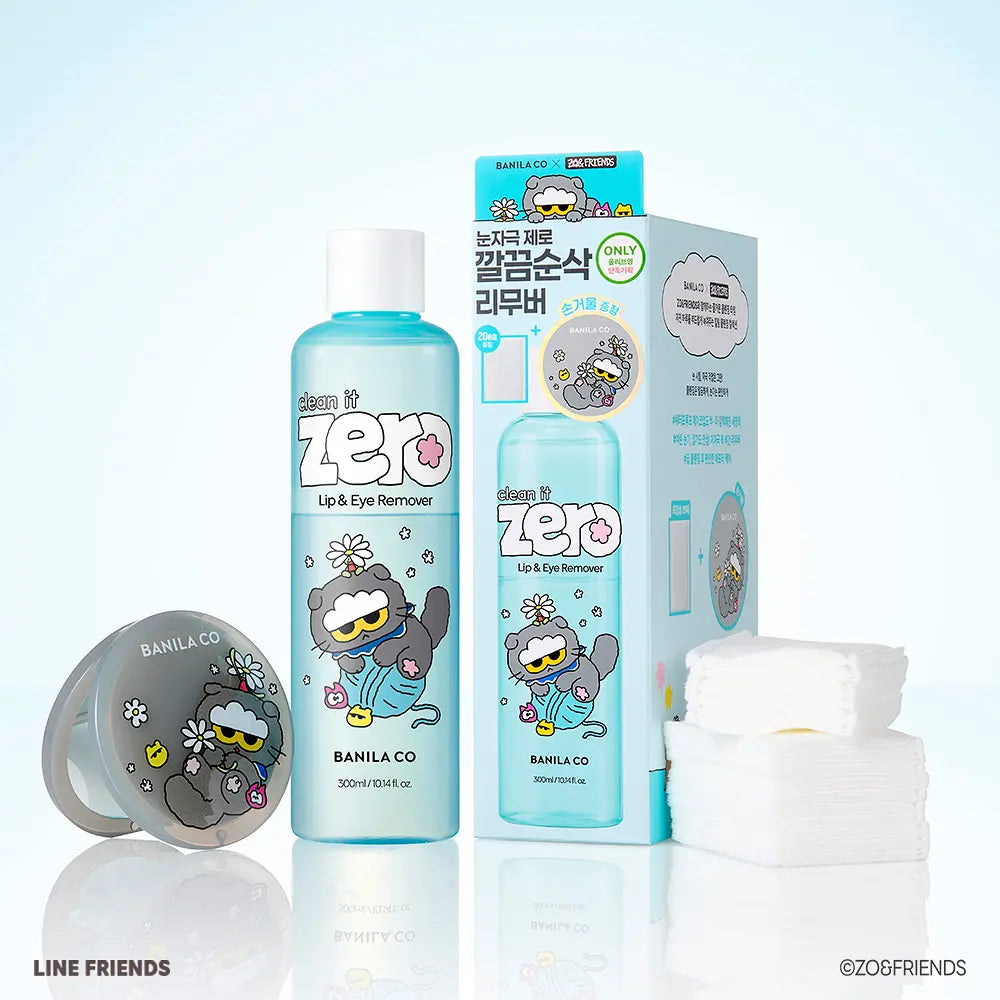 [Zo&Friends X Banila Co] Clean It Zero Lip & Eye Remover 300ml with Gift (+20 Cotton Pads+Hand Mirror)