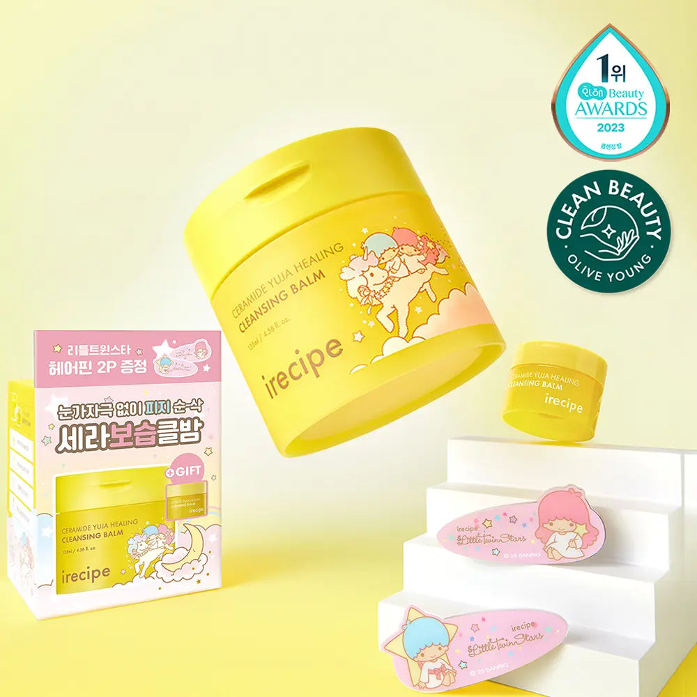[NMIXX Jiwoo Pick] iRecipe  x Little Twin Star Ceramide Yuja Healing Cleansing Balm 135ml With Gift (+10ml + 2 Hairpin)