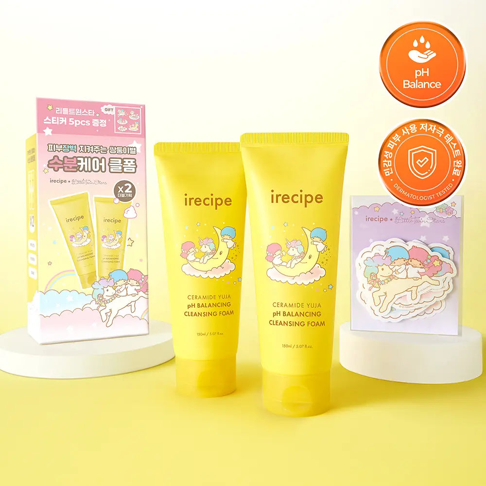 [NMIXX Jiwoo Pick] iRecipe x Little Twin Star Ceramide Yuja Mildly Acidic Cleansing Foam 150ml with Gift (1+1 +Sticker)