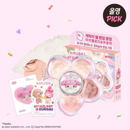 [My Melody & Kuromi Limited Edition] Amuse Flower Eye Palette (+Friend Acrylic Keyring + Character Seal)