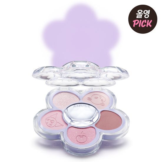 [My Melody & Kuromi Limited Edition] Amuse Flower Eye Palette (+Friend Acrylic Keyring + Character Seal)
