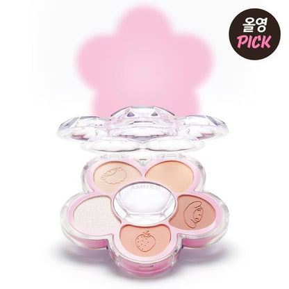 [My Melody & Kuromi Limited Edition] Amuse Flower Eye Palette (+Friend Acrylic Keyring + Character Seal)