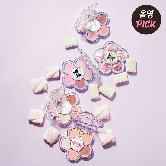 [My Melody & Kuromi Limited Edition] Amuse Flower Eye Palette (+Friend Acrylic Keyring + Character Seal)