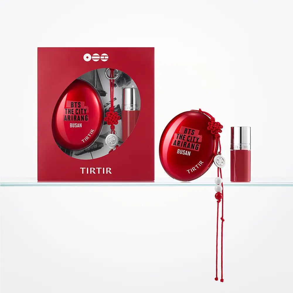 Tirtir BTS The City Busan Iconic Red Duo Set (Red Cushion Foundation + Tinted Lip Oil + Norigae Keyring)