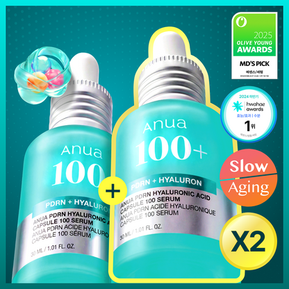 [Sanrio] Anua PDRN Hyaluronic Acid Capsule 100 Serum 30ml Double Set with Gift (+Cinnamoroll Pouch)
