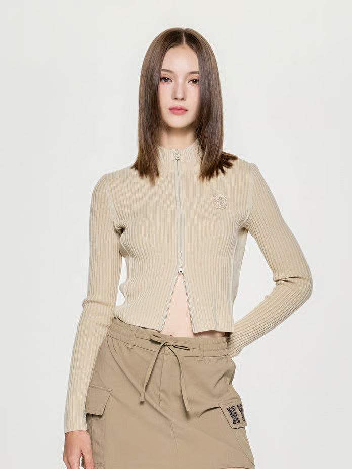 [Karina Pick] 25FW MLB Women's Basic Vintage Lip Zip-Up Cardigan