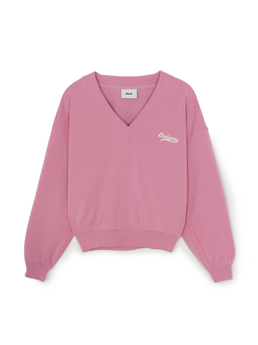 [Ive Gaeul Worn] MLB Women's Basic V-Neck Semi-Crop Sweatshirt LA Dodgers
