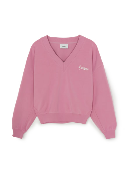 [Ive Gaeul Worn] MLB Women's Basic V-Neck Semi-Crop Sweatshirt LA Dodgers