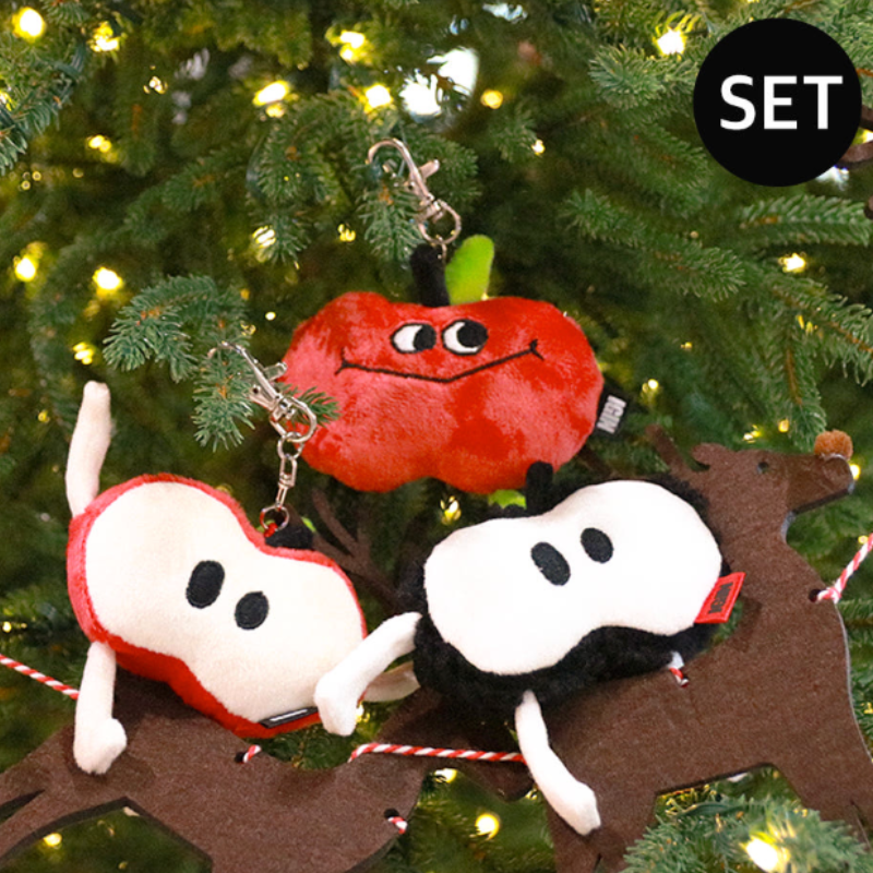 BTS JIN - IGIN Apple Doll Keychain 3-piece SET (Red + Half + Black)
