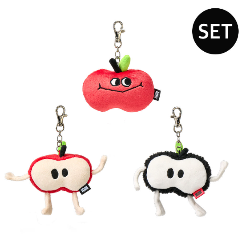BTS JIN - IGIN Apple Doll Keychain 3-piece SET (Red + Half + Black BTS JIN - IGIN Apple Doll Keychain 3-piece SET (Red + Half + Black