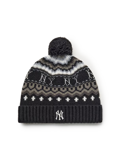 [TWS Ji-Hoon Worn] MLB Vintage Pattern Pom Pom Beanie New York Yankees