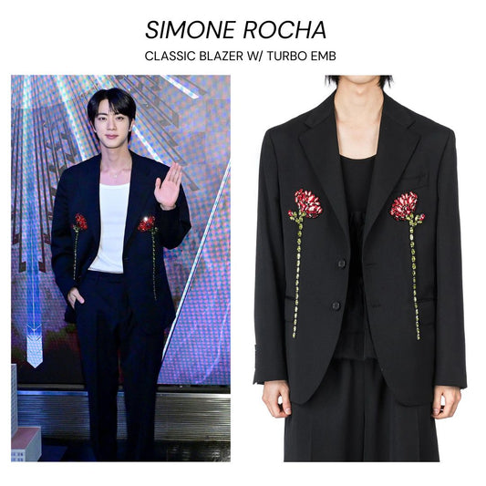 BTS JIN Seen Worn SIMONE ROCHA’s Classic Blazer w/ Turbo Embroidery