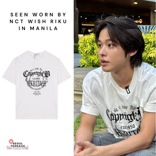 BUCKAROO Uni 20 COUNT SINGLE LOOSE FIT ARTWORK  Sleeve T-shirt [White] worn by NCT WISH RIKU