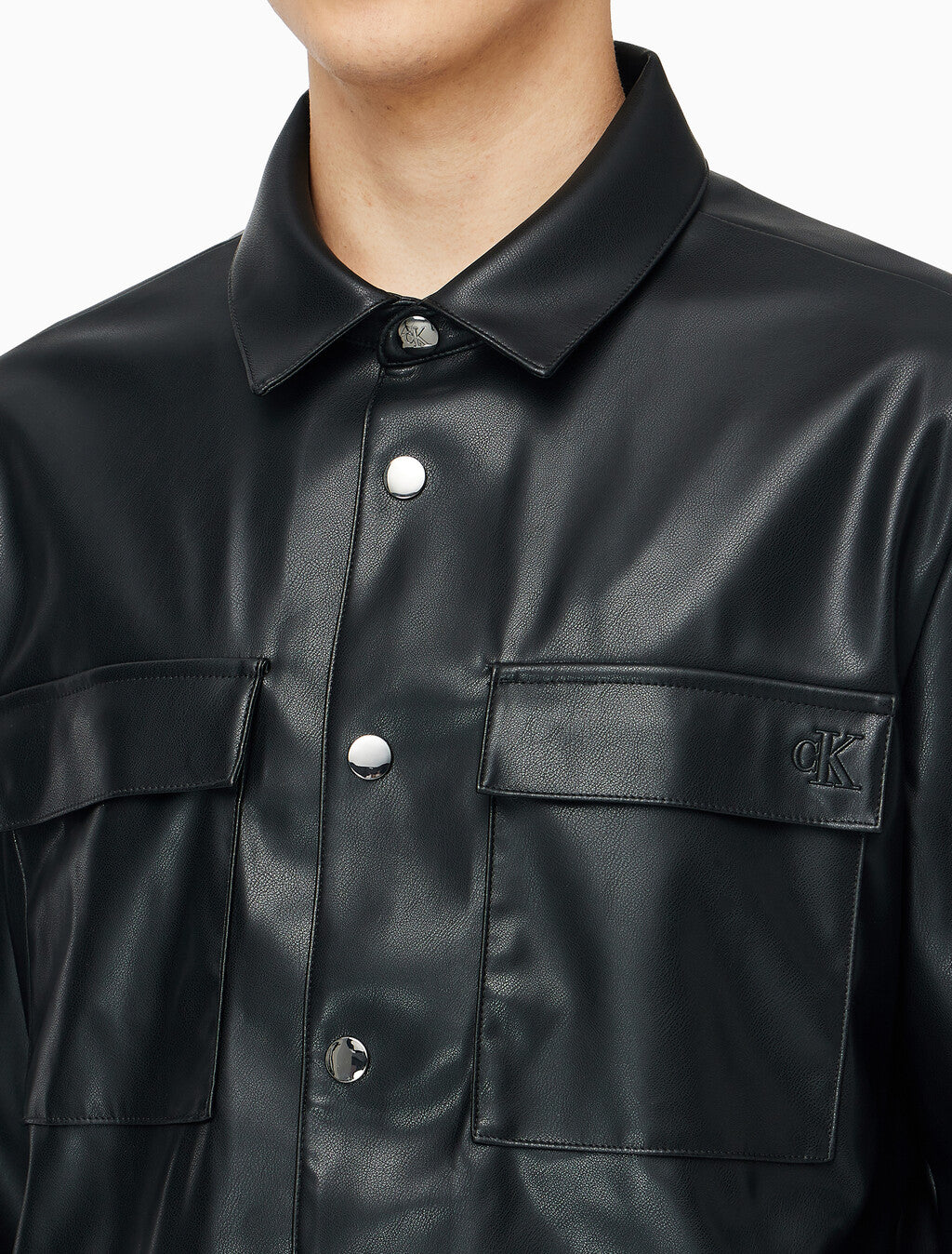 [BTS Jungkook Pick] 25FW Calvin Klein Men's Faux Leather Shirt Jacket -Black