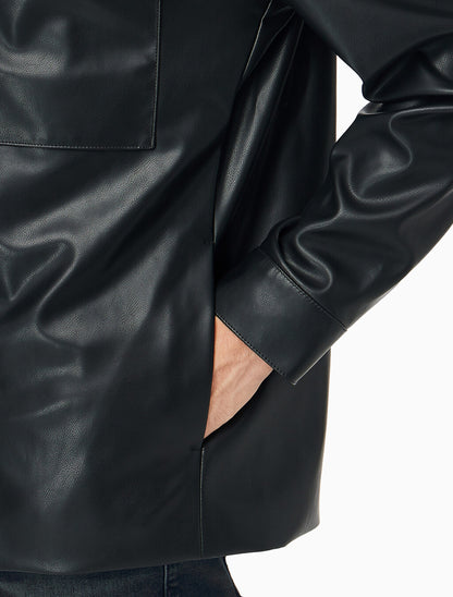 [BTS Jungkook Pick] 25FW Calvin Klein Men's Faux Leather Shirt Jacket -Black