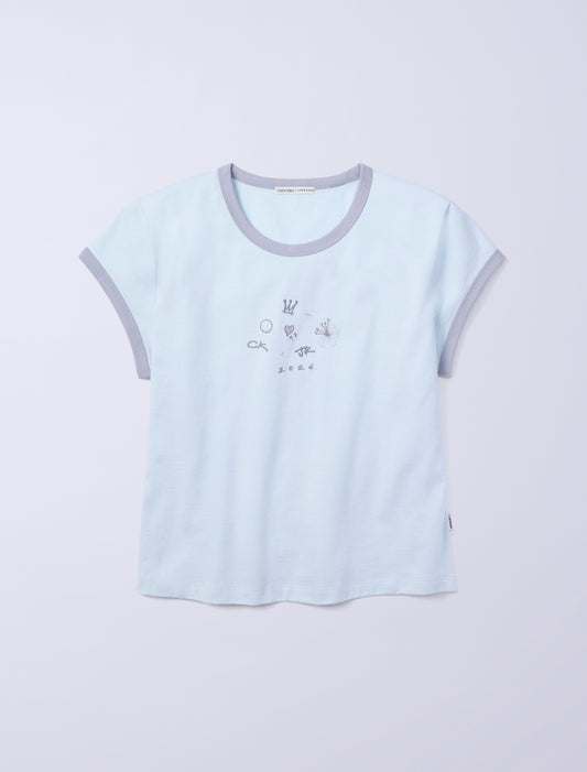 [BTS JUNGKOOK] - CKJK CALVIN KLEIN COLLAB - Women's Graphic Ringer Baby Short Sleeve T-shirt