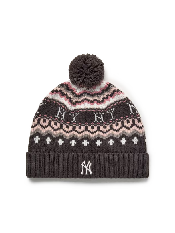 [TWS Ji-Hoon Worn] MLB Vintage Pattern Pom Pom Beanie New York Yankees