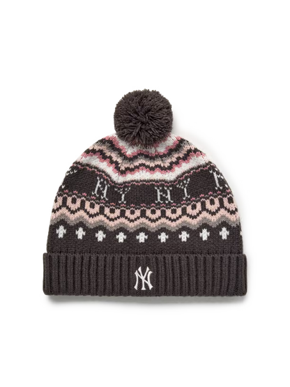 [TWS Ji-Hoon Worn] MLB Vintage Pattern Pom Pom Beanie New York Yankees