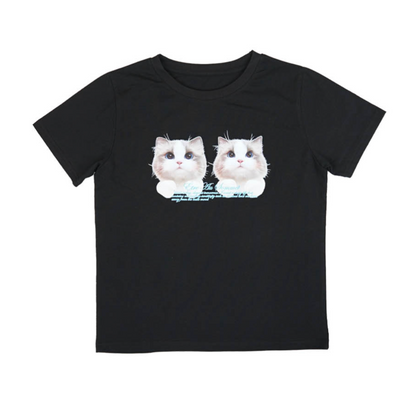 ETRE AU SOMMET Twin cat face half tee Seen worn by BLACKPINK JISOO