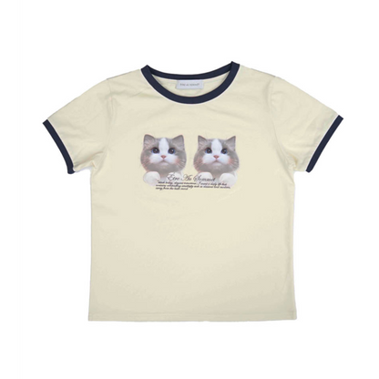 ETRE AU SOMMET Twin cat face half tee Seen worn by BLACKPINK JISOO