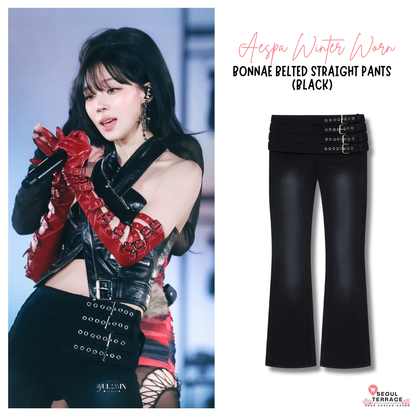 [Aespa Winter Worn] Bonnae Belted Straight Pants (Black)