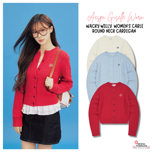 [Aespa Giselle Worn] 26SS Wacky Willy  Women's Cable Round Neck Cardigan