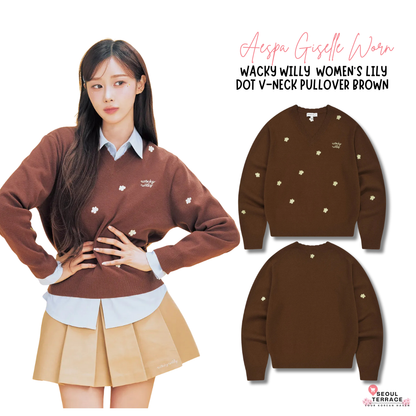 [Aespa Giselle Worn] 26SS Women's Lily Dot V-Neck Pullover Brown