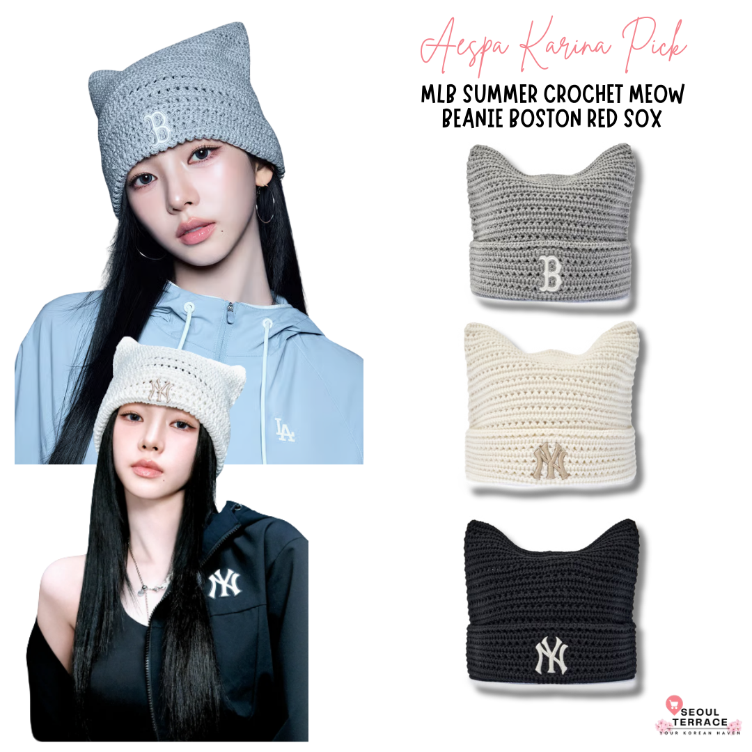 [Aespa Karina Pick] 26SS MLB Summer Crochet Meow Beanie Boston Red Sox