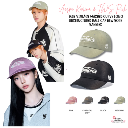 [Aespa Karina & TWS Pick] 26SS MLB Vintage Washed Curve Logo Unstructured Ball Cap New York Yankees