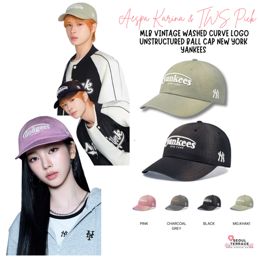 [Aespa Karina & TWS Pick] 26SS MLB Vintage Washed Curve Logo Unstructured Ball Cap New York Yankees