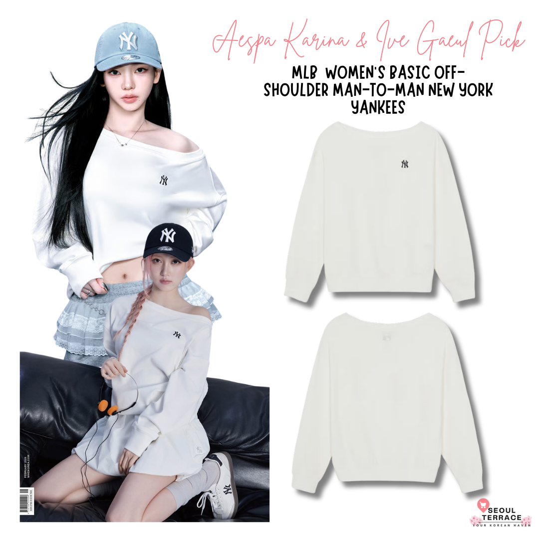 [Aespa Karina & Ive Gaeul Pick] 26SS MLB Women's Basic Off-Shoulder Sweatshirt New York Yankees