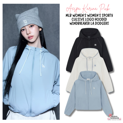 [Aespa Karina Pick] 26SS MLB Women's Sporty Culsive Logo Hooded Windbreaker LA Dodgers