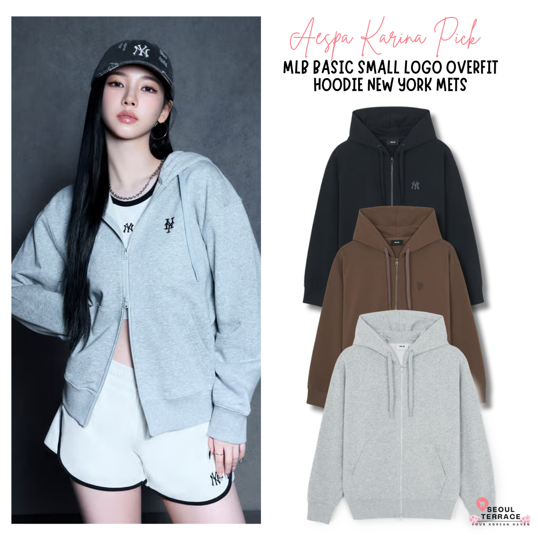 [Aespa Karina Pick] 26SS MLB Basic Small Logo Overfit Hoodie New York Mets
