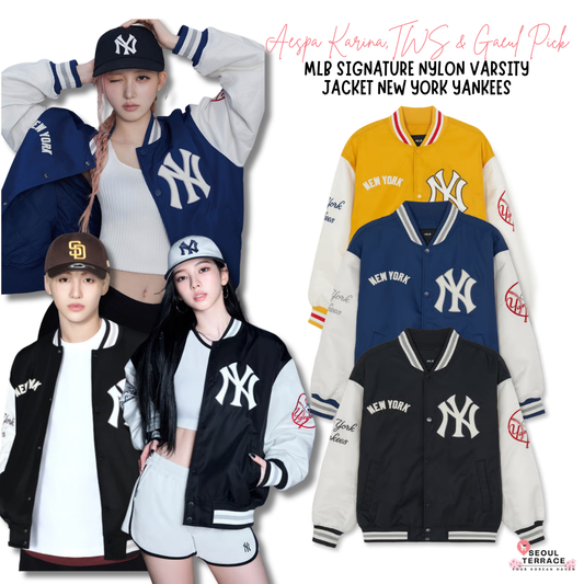 [Aespa Karina, TWS & Ive Gaeul Pick] 26SS MLB Signature Nylon Varsity Jacket New York Yankees