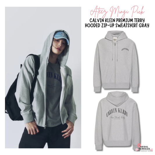 [Ateez Mingi Pick] Calvin Klein Premium Terry Hooded Zip-Up Sweatshirt Gray