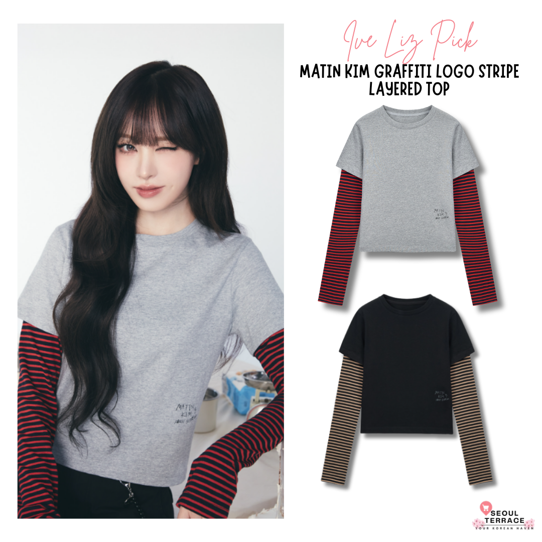 [Ive Liz Pick] Matin Kim Graffiti Logo Stripe Layered Top