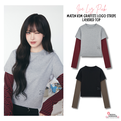 [Ive Liz Pick] Matin Kim Graffiti Logo Stripe Layered Top